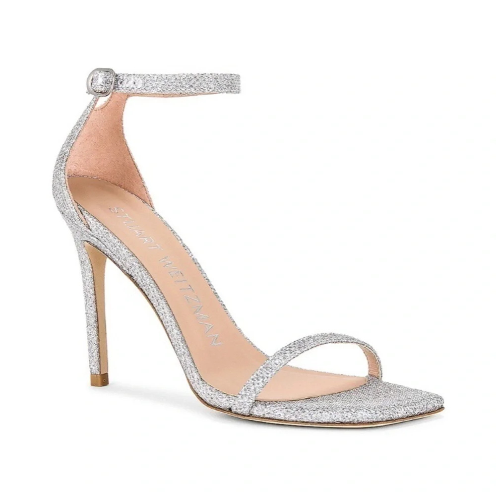 Stuart Weitzman Nudistcurve 100 Sandal in Crystal Size 7
